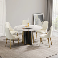 Marbella Sintered Stone Dining Table | 53" White Gloss Round With Lazy Susan Turntable
