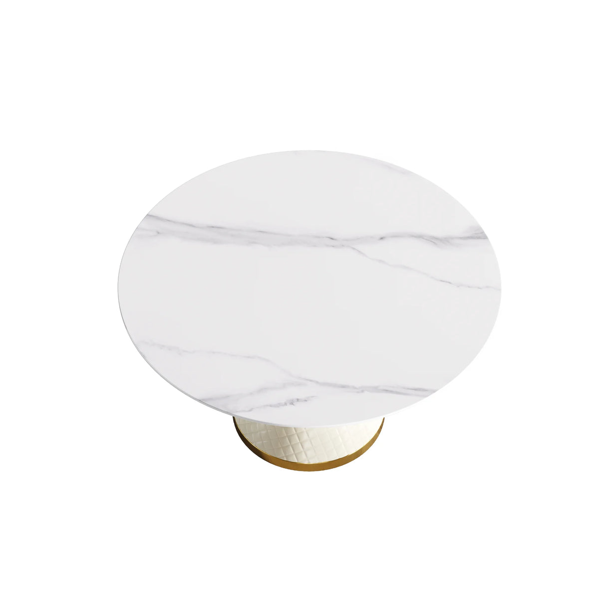 Marbella Sintered Stone Dining Table | 53" White Gloss Round With Leather-Covered Base