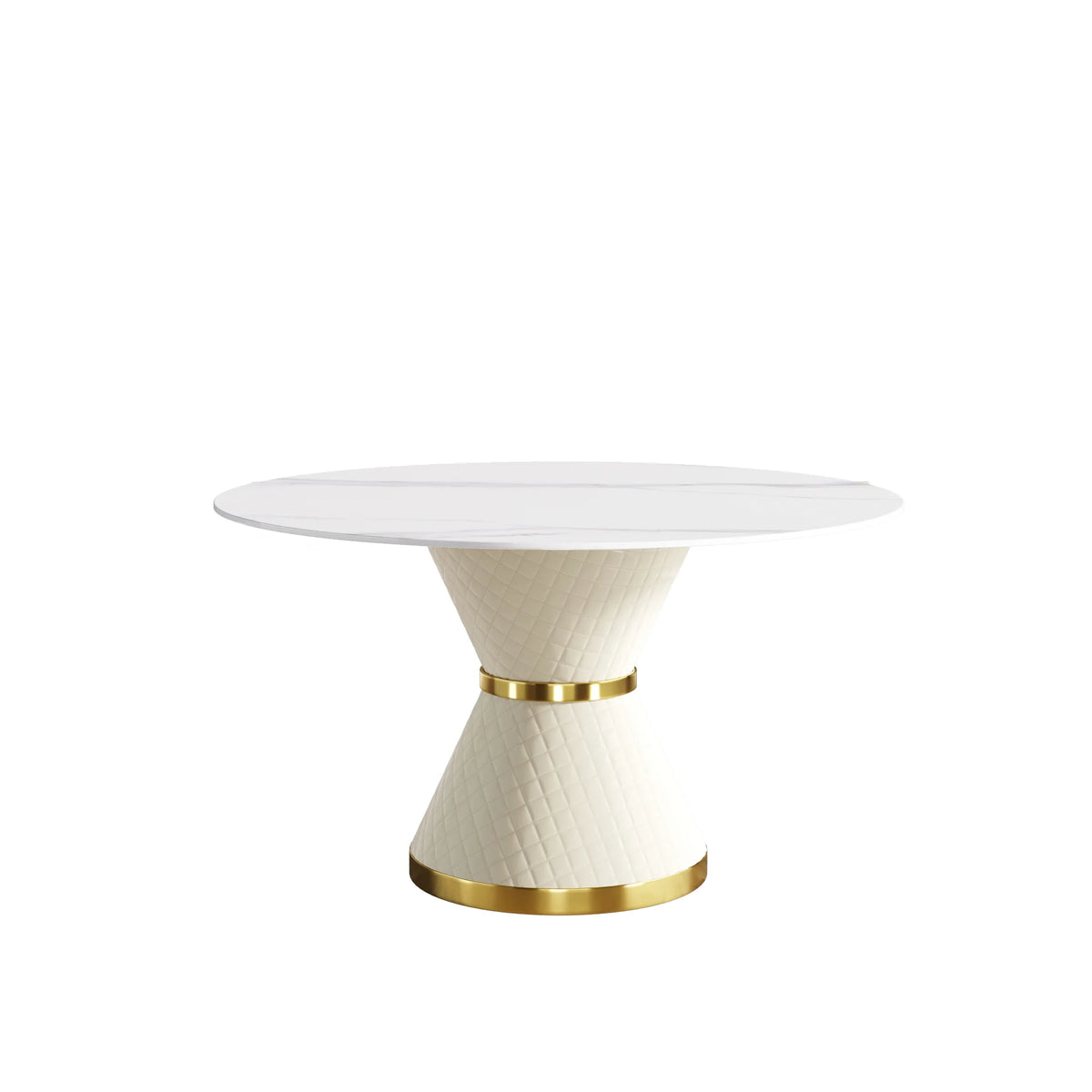 Marbella Sintered Stone Dining Table | 53" White Gloss Round With Leather-Covered Base