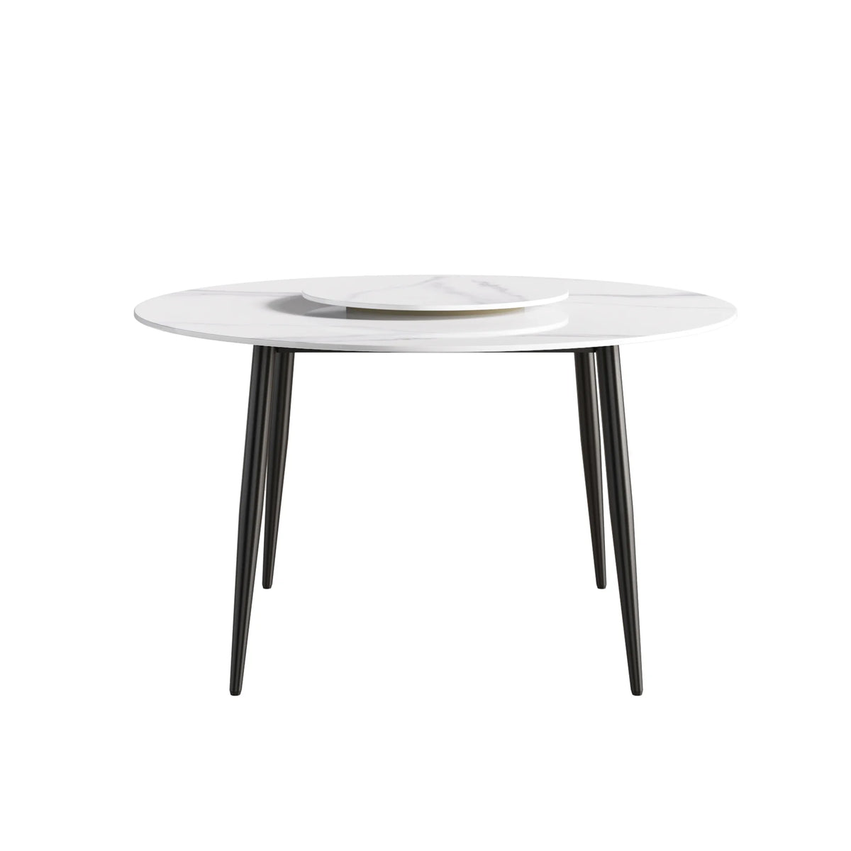 Marbella Sintered Stone Dining Table | 53" White Gloss Round With Metal Base & Lazy Susan