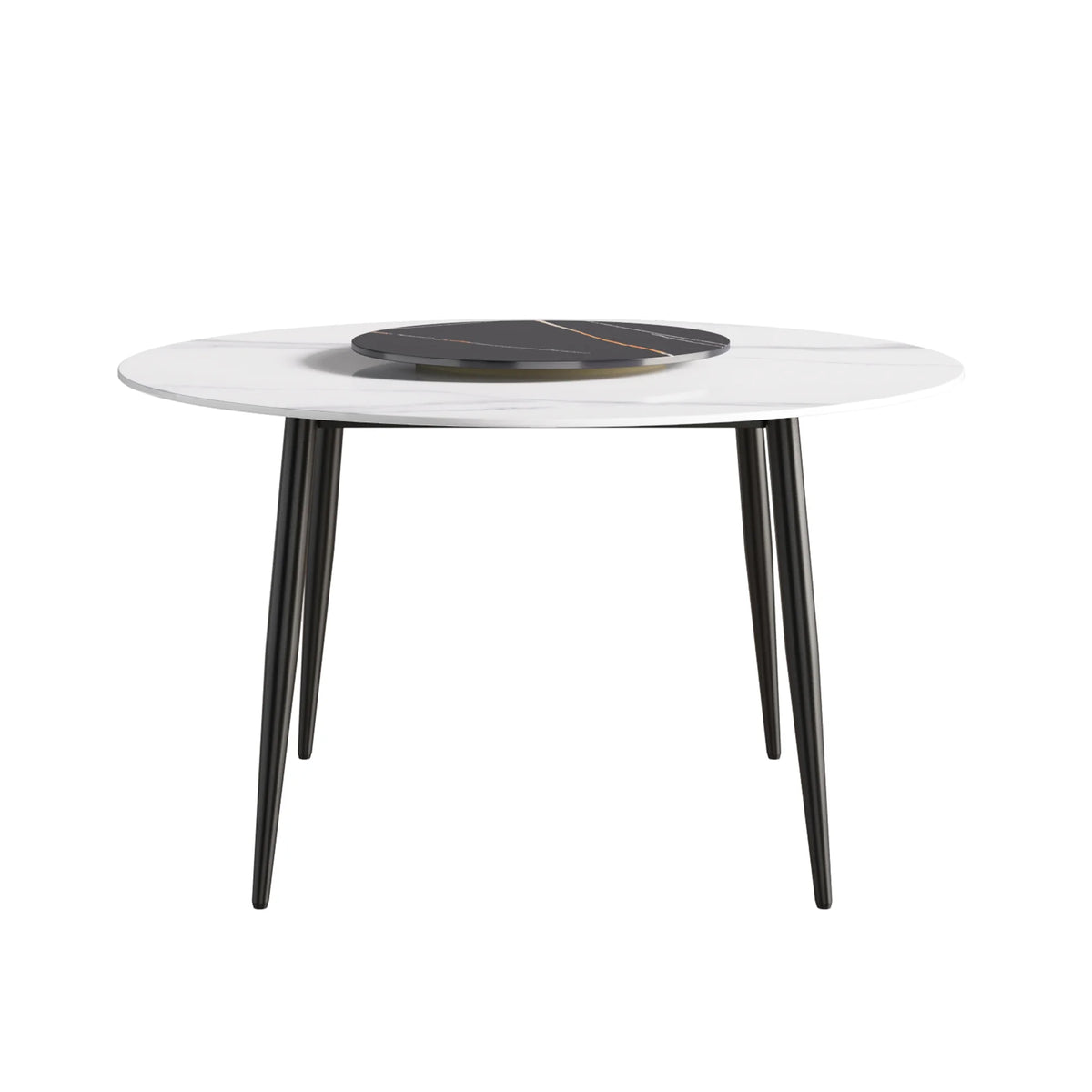 Marbella Sintered Stone Dining Table | 53" White Gloss Round With Metal Base & Lazy Susan
