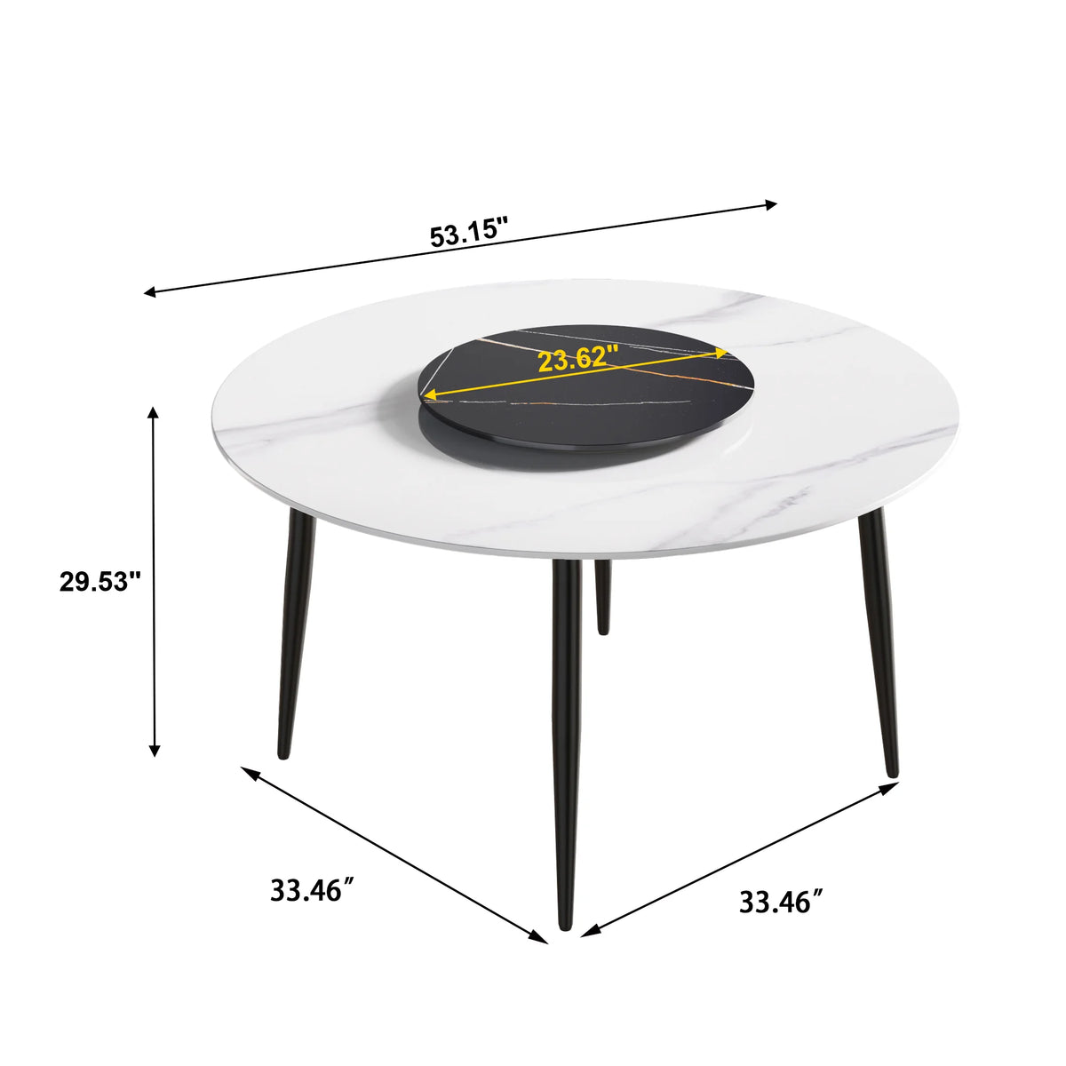 Marbella Sintered Stone Dining Table | 53" White Gloss Round With Metal Base & Lazy Susan