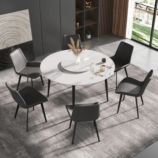 Marbella Sintered Stone Dining Table | 53" White Gloss Round With Metal Base & Lazy Susan