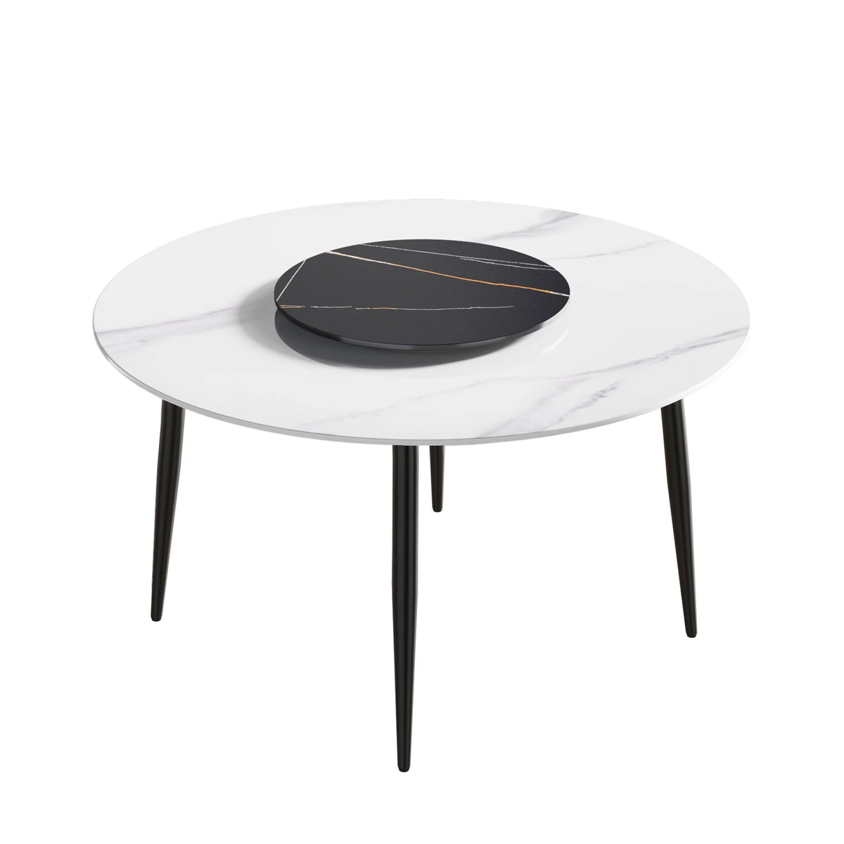 Marbella Sintered Stone Dining Table | 53" White Gloss Round With Metal Base & Lazy Susan