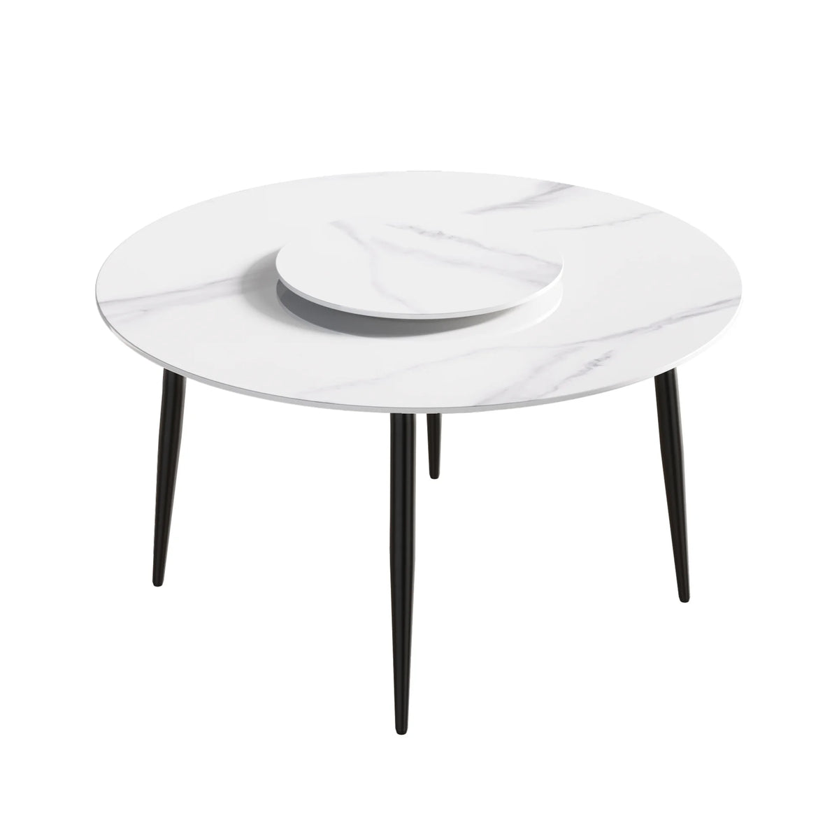 Marbella Sintered Stone Dining Table | 53" White Gloss Round With Metal Base & Lazy Susan