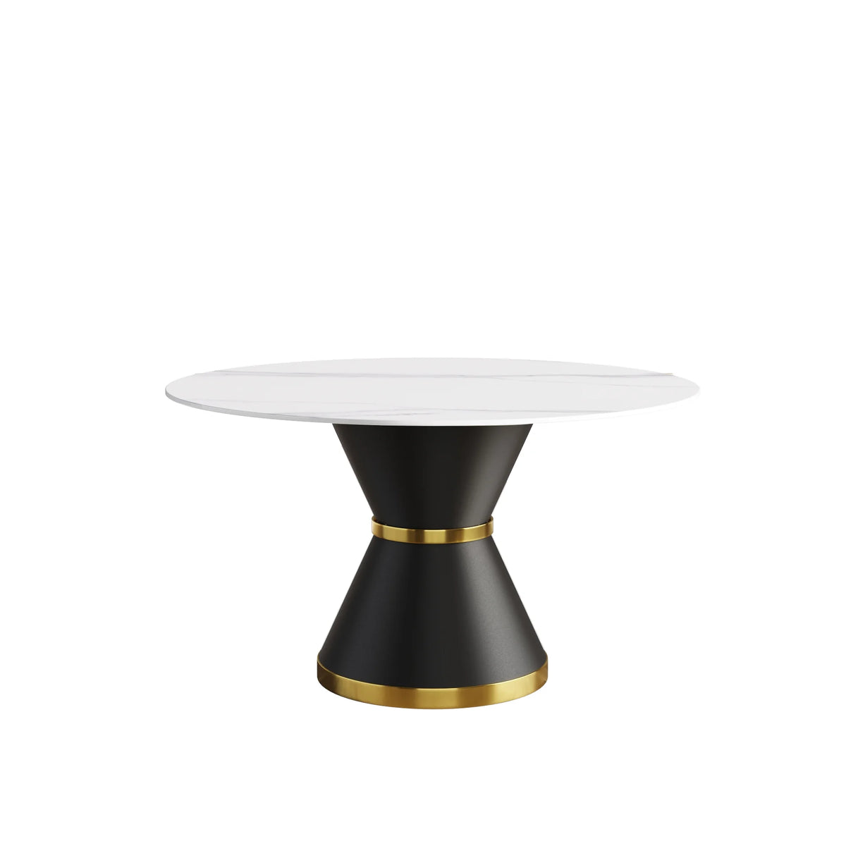 Mesa de comedor Marbella de piedra sinterizada | Redonda de 135 cm (53") en blanco brillante con base metálica