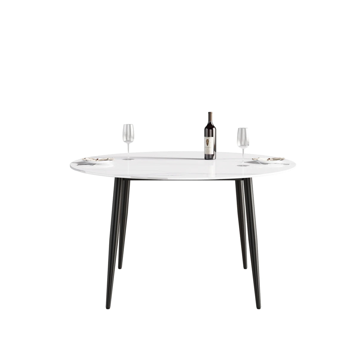 Mesa de comedor Marbella de piedra sinterizada | Redonda de 135 cm (53") en blanco brillante con base metálica