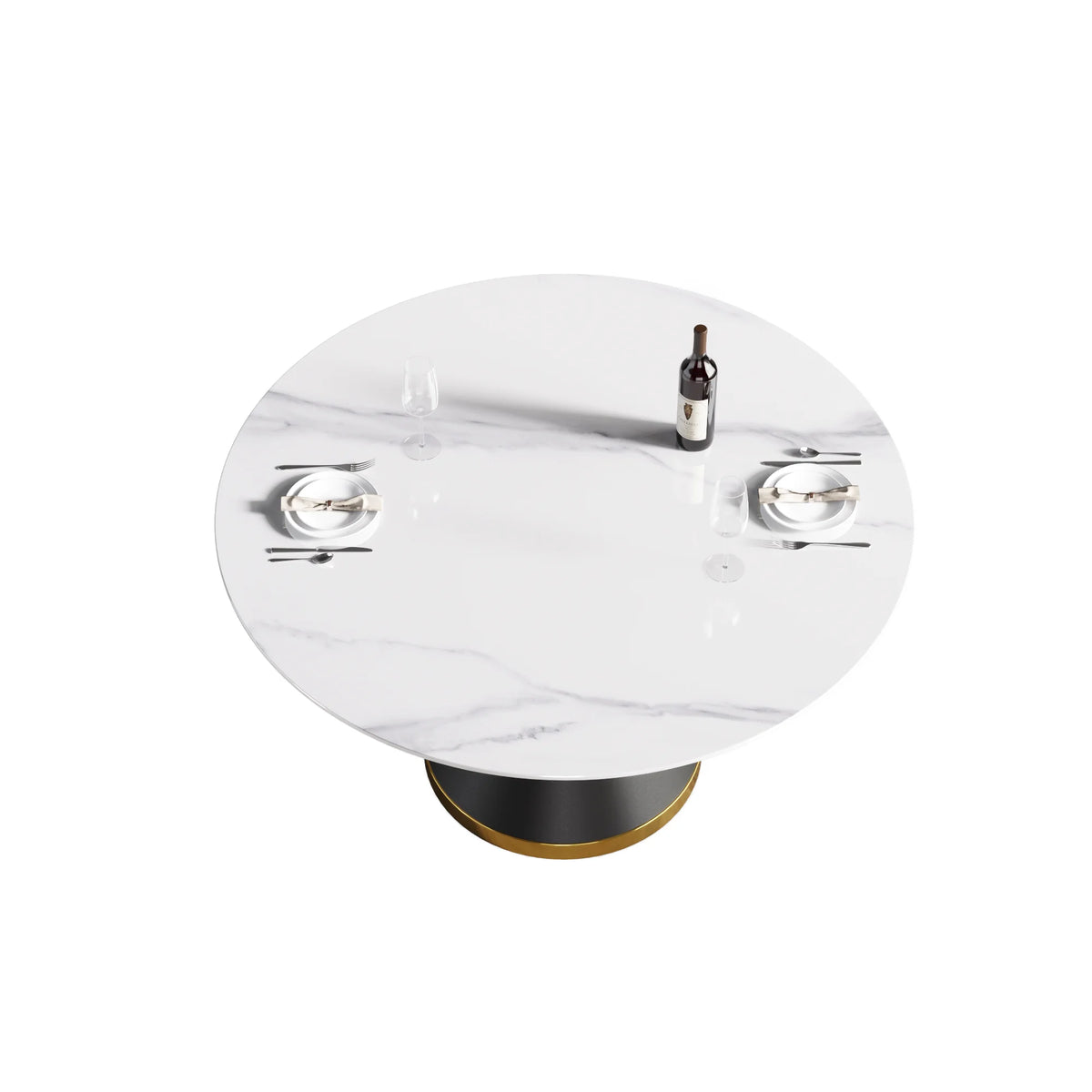 Mesa de comedor Marbella de piedra sinterizada | Redonda de 135 cm (53") en blanco brillante con base metálica