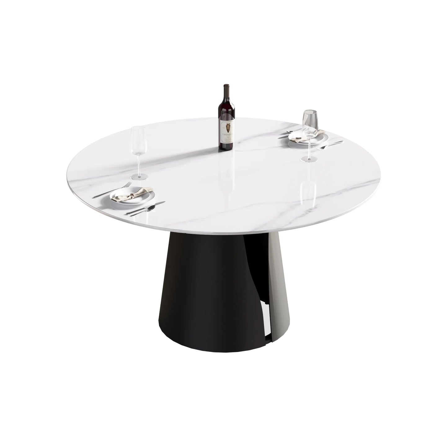 Marbella Sintered Stone Dining Table | 53" White Gloss Round With Metal Base