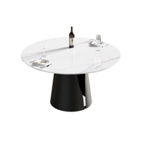 Marbella Sintered Stone Dining Table | 53" White Gloss Round With Metal Base