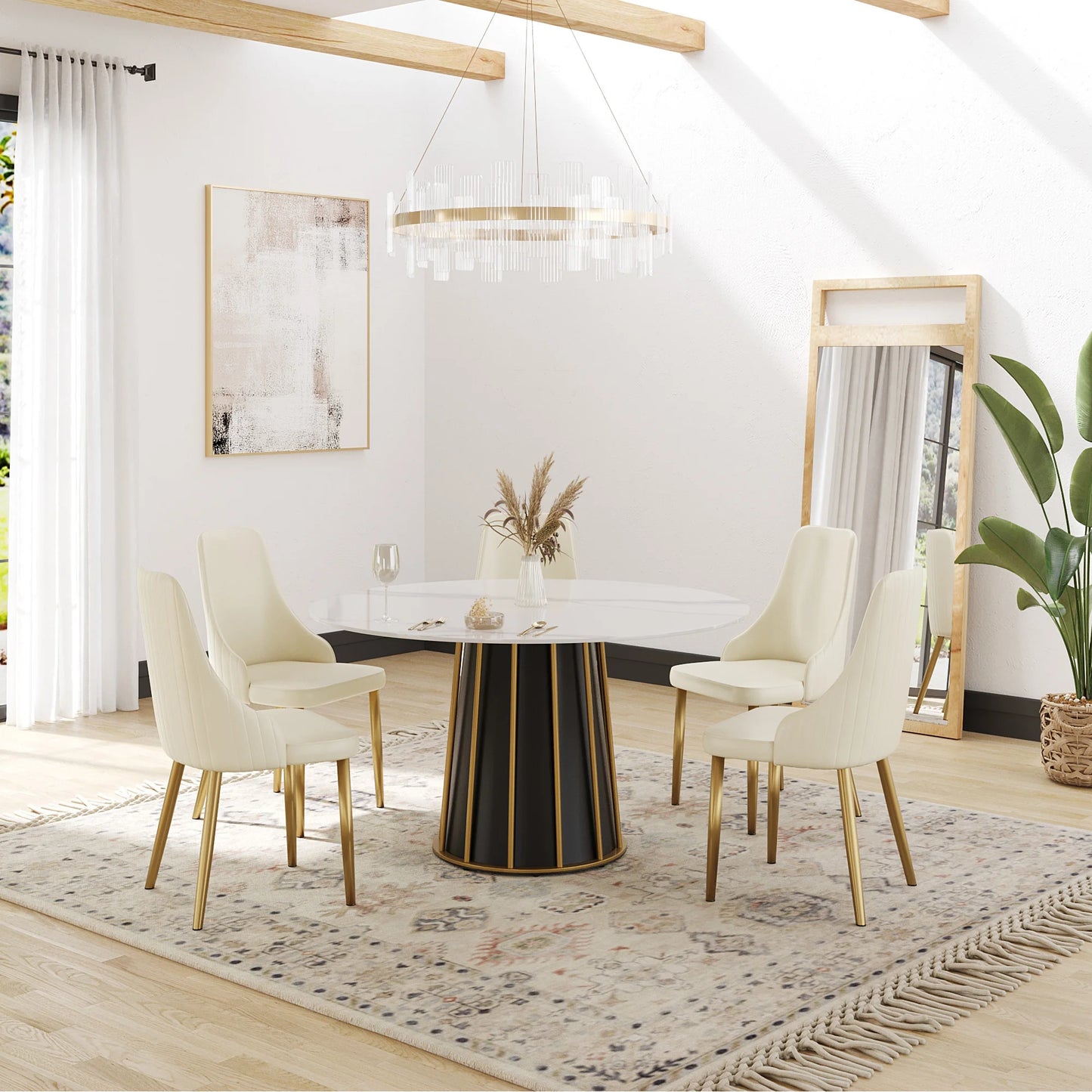 Marbella Sintered Stone Dining Table | 53" White Gloss Round With Metal Base