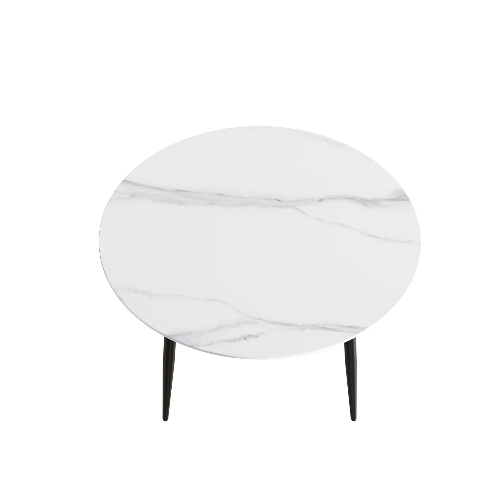 Mesa de comedor Marbella de piedra sinterizada | Redonda de 135 cm (53") en blanco brillante con base metálica