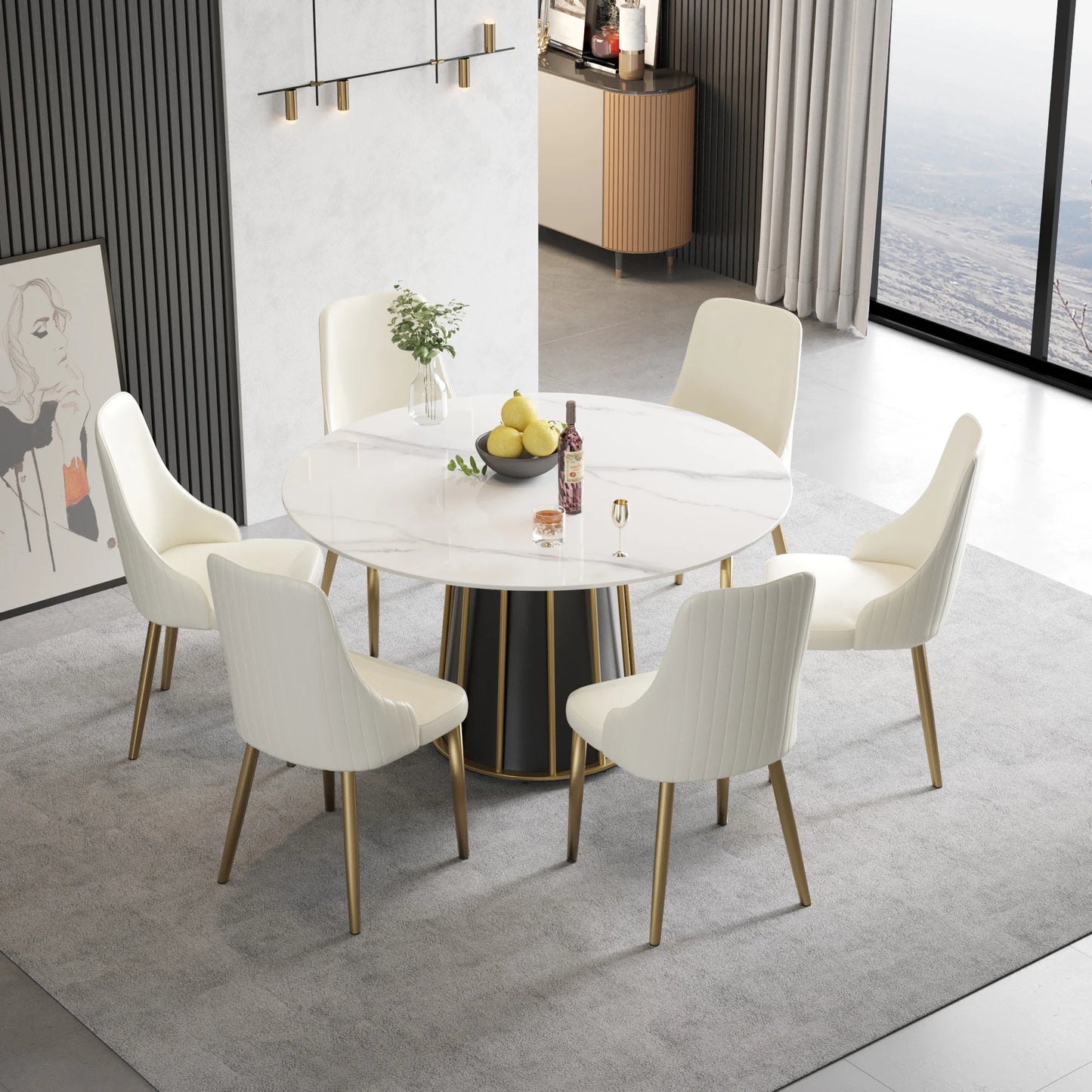 Marbella Sintered Stone Dining Table | 53" White Gloss Round With Metal Base