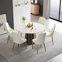 Marbella Sintered Stone Dining Table | 53" White Gloss Round With Metal Base