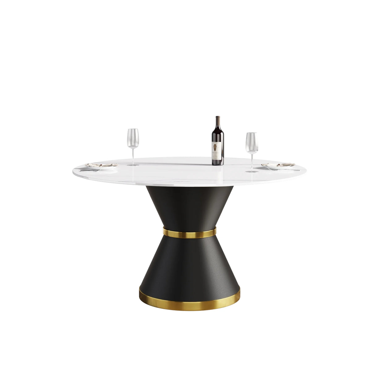 Marbella Sintered Stone Dining Table | 53" White Gloss Round With Metal Base