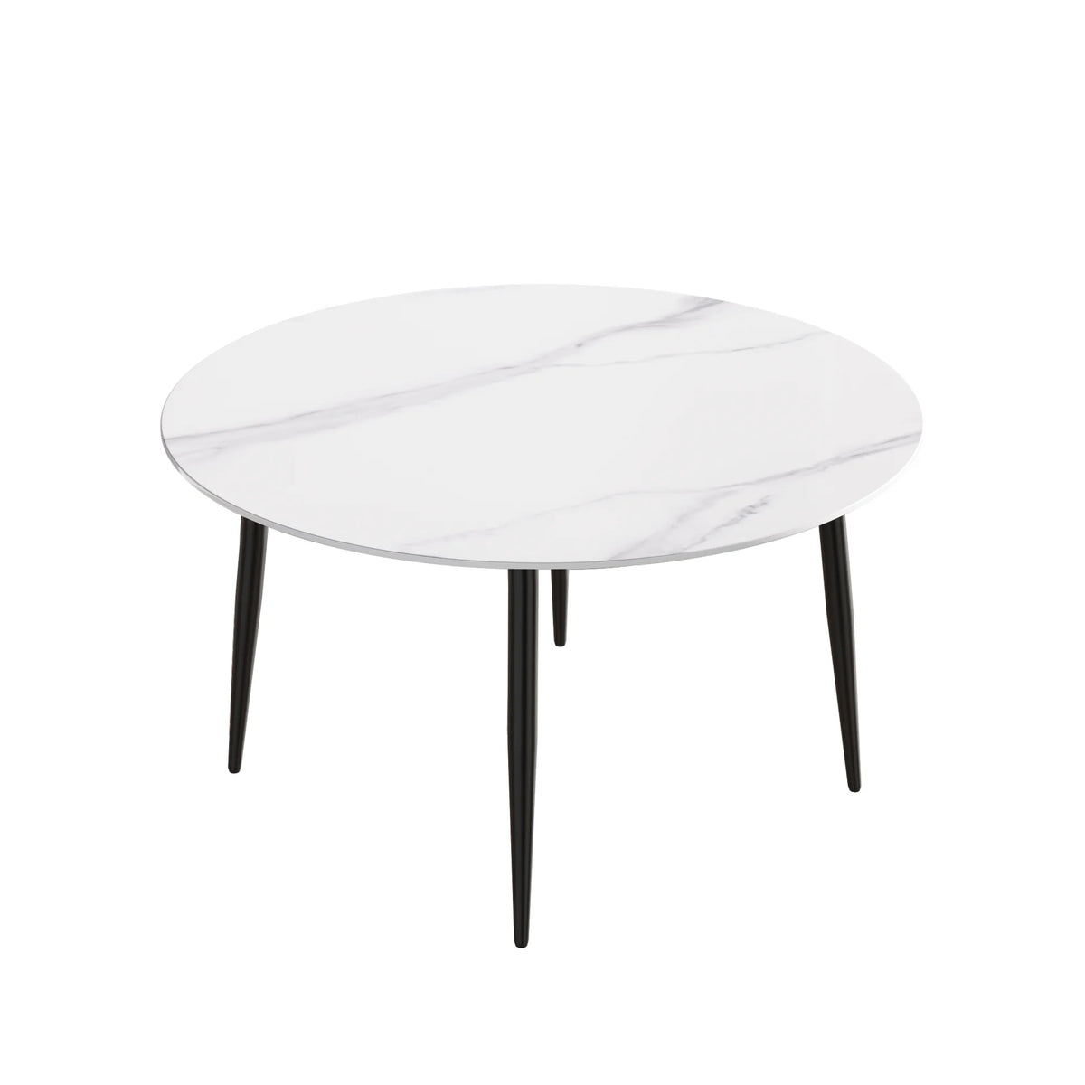 Mesa de comedor Marbella de piedra sinterizada | Redonda de 135 cm (53") en blanco brillante con base metálica
