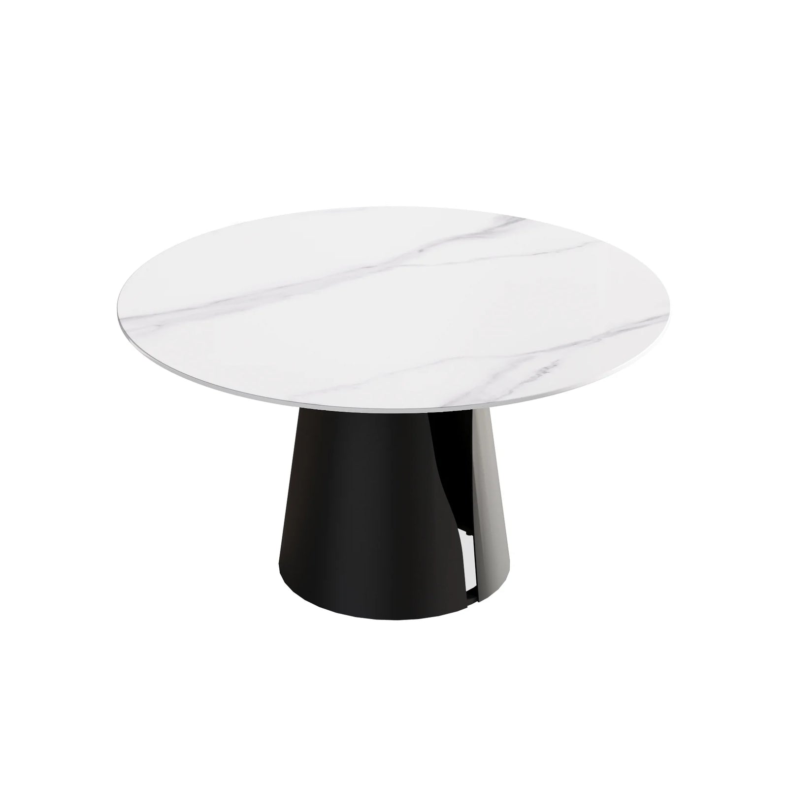 Mesa de comedor Marbella de piedra sinterizada | Redonda de 135 cm (53") en blanco brillante con base metálica