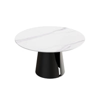 Marbella Sintered Stone Dining Table | 53" White Gloss Round With Metal Base