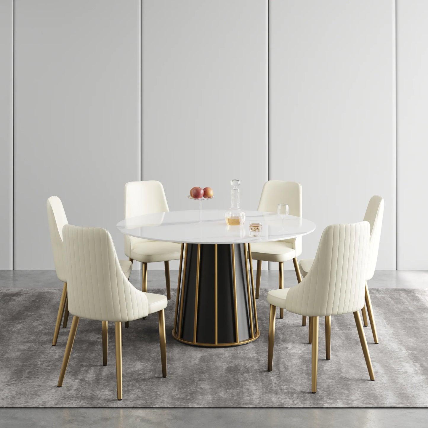 Marbella Sintered Stone Dining Table | 53" White Gloss Round With Metal Base