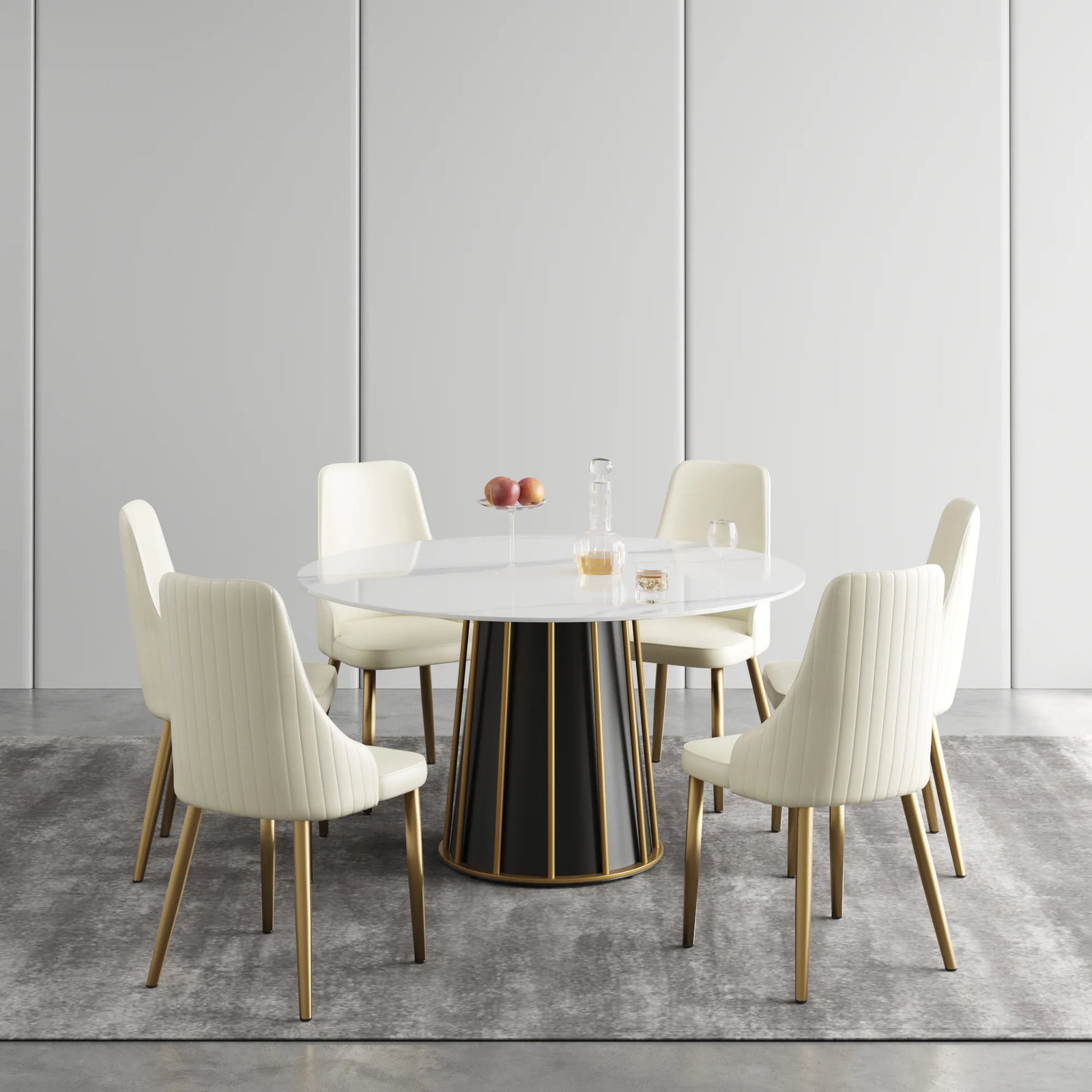 Marbella Sintered Stone Dining Table | 53" White Gloss Round With Metal Base