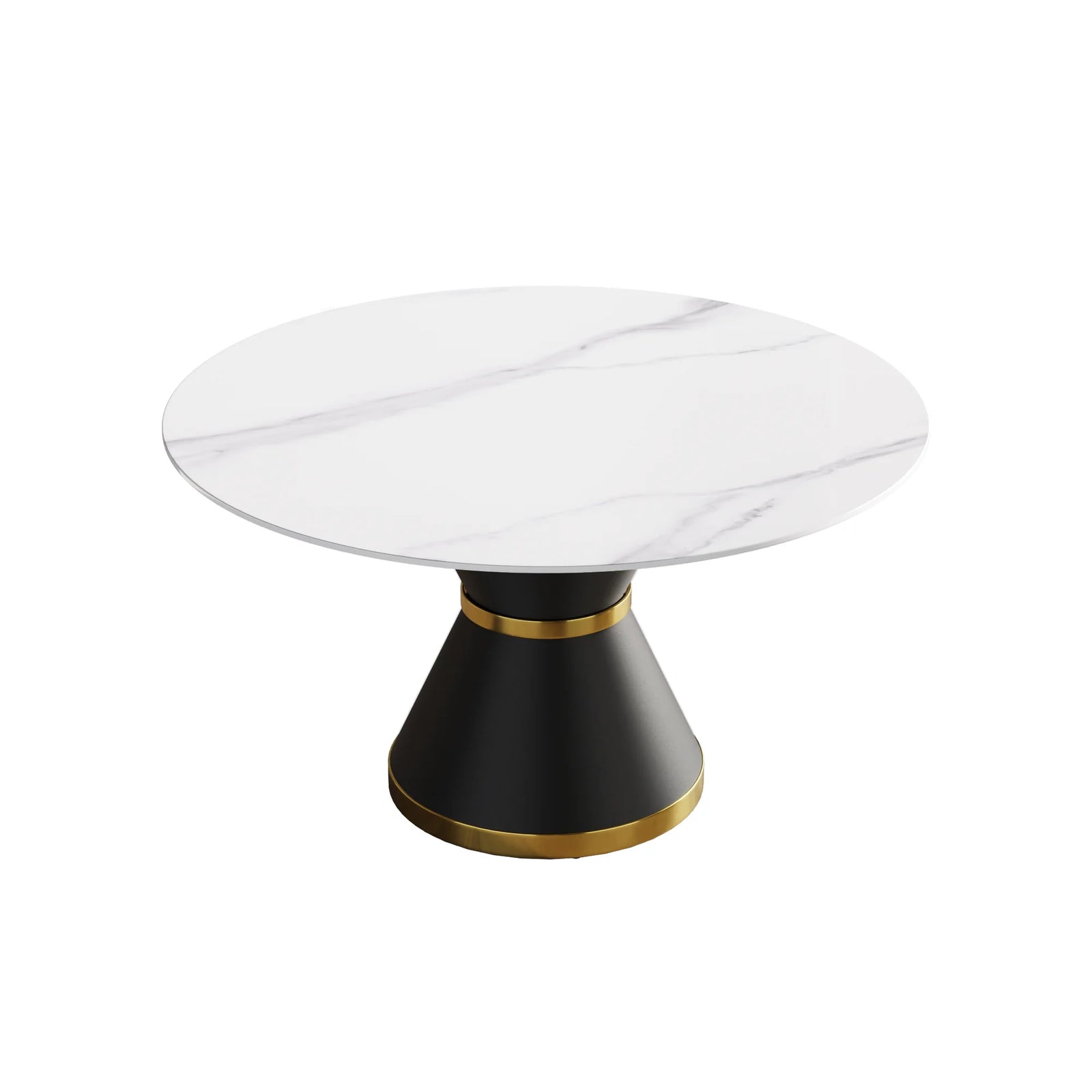 Mesa de comedor Marbella de piedra sinterizada | Redonda de 135 cm (53") en blanco brillante con base metálica
