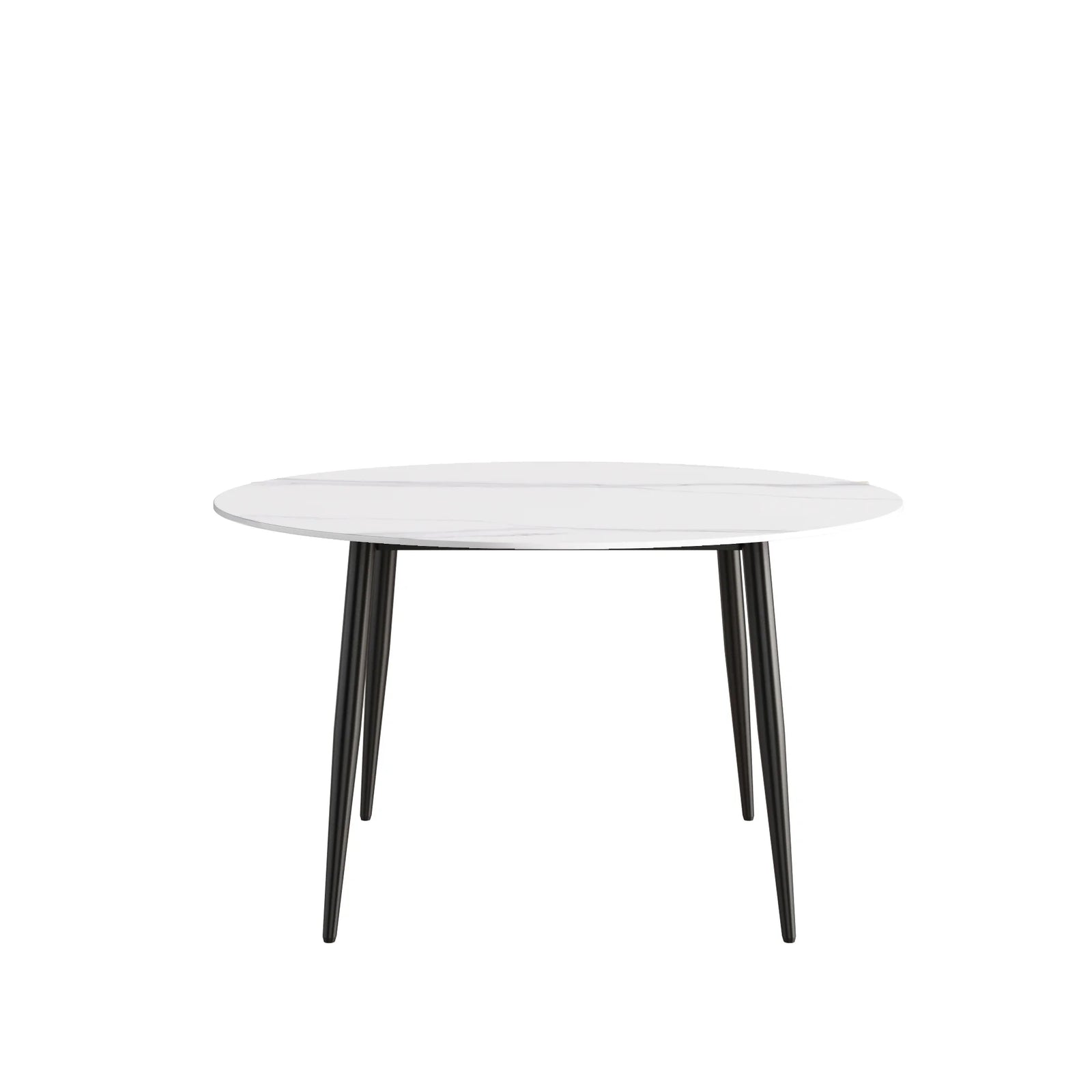 Mesa de comedor Marbella de piedra sinterizada | Redonda de 135 cm (53") en blanco brillante con base metálica