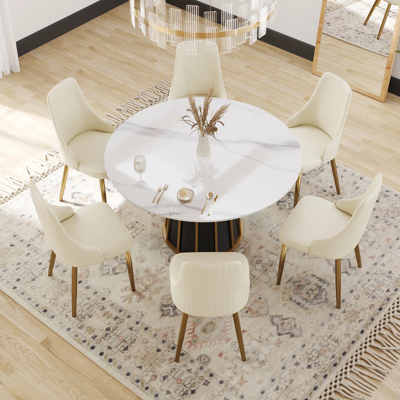 Marbella Sintered Stone Dining Table | 53" White Gloss Round With Metal Base