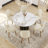 Marbella Sintered Stone Dining Table | 53" White Gloss Round With Metal Base