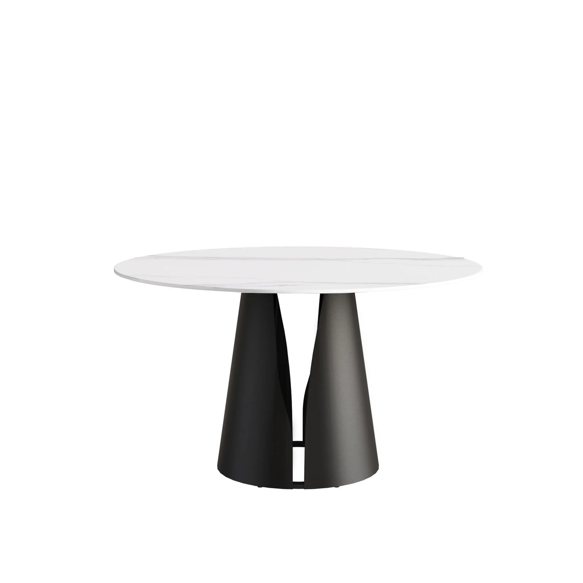 Marbella Sintered Stone Dining Table | 53" White Gloss Round With Metal Base