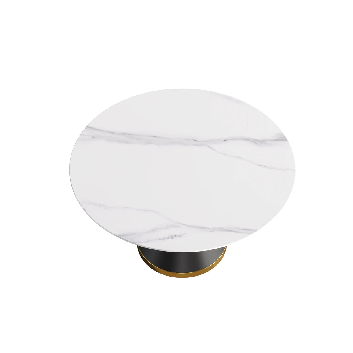 Mesa de comedor Marbella de piedra sinterizada | Redonda de 135 cm (53") en blanco brillante con base metálica
