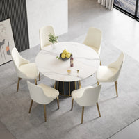 Marbella Sintered Stone Dining Table | 53" White Gloss Round With Metal Base