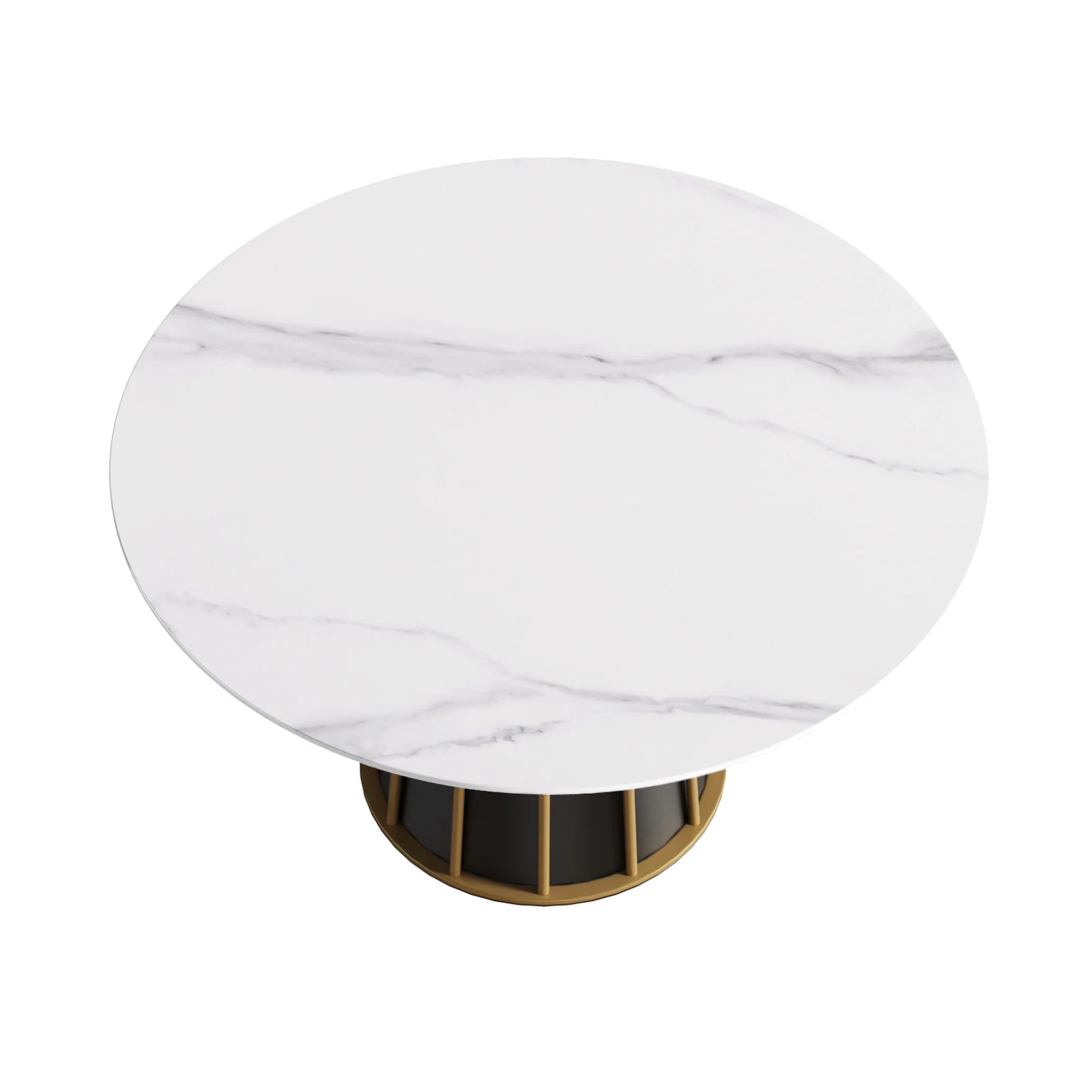 Marbella Sintered Stone Dining Table | 53" White Gloss Round With Metal Base