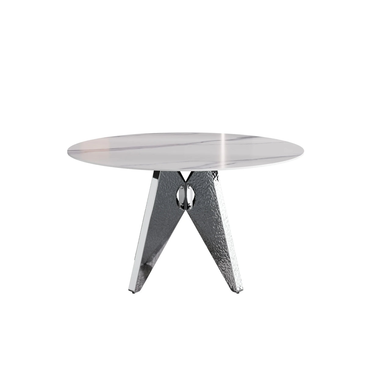 Marbella Sintered Stone Dining Table | 53" White Gloss Round With Metal Base