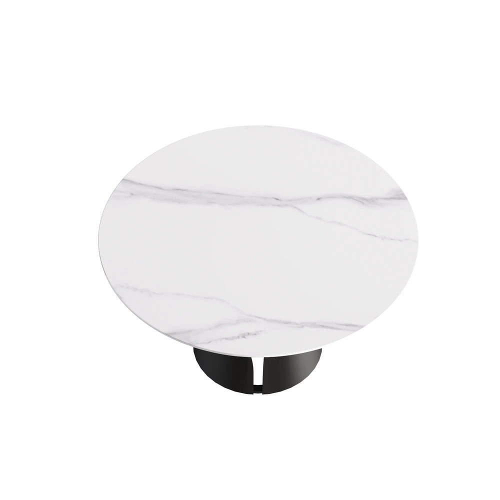 Marbella Sintered Stone Dining Table | 53" White Gloss Round With Metal Base