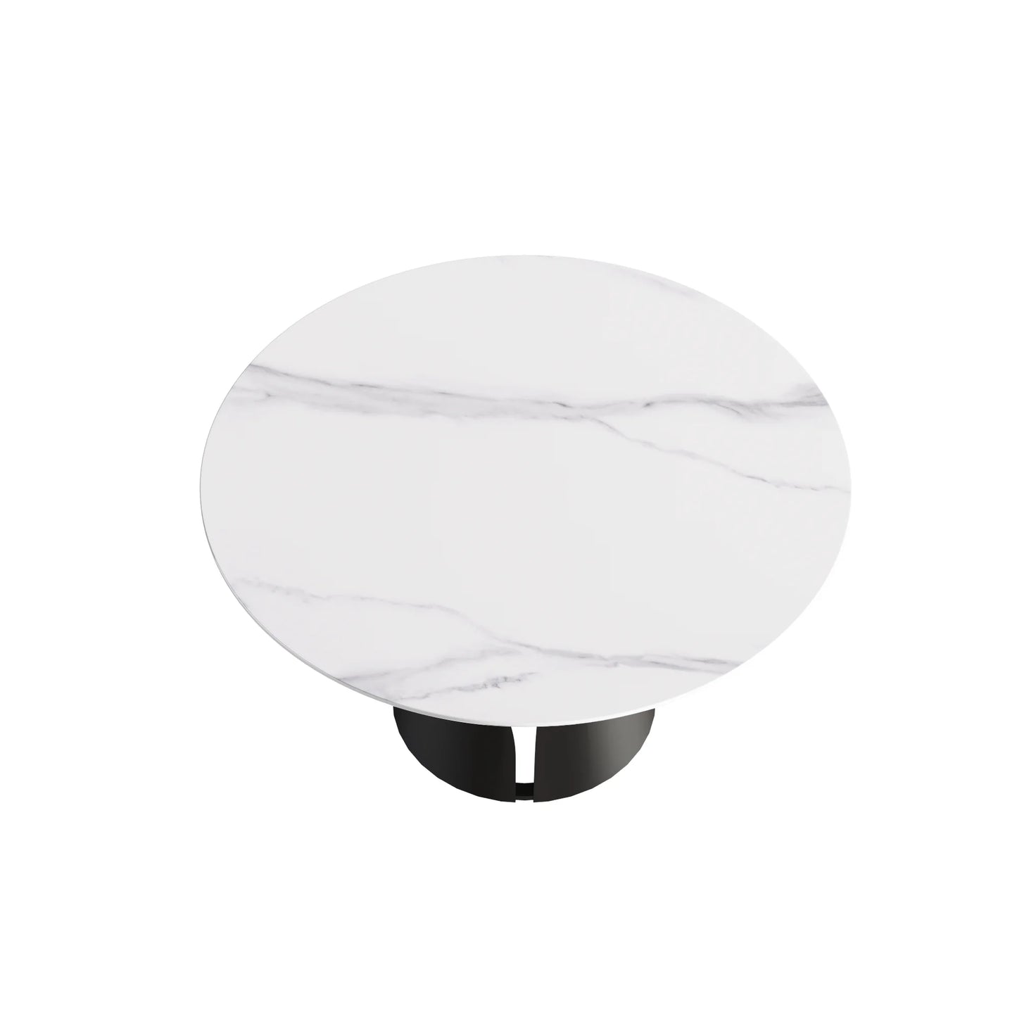 Marbella Sintered Stone Dining Table | 53" White Gloss Round With Metal Base