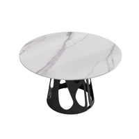Marbella Sintered Stone Dining Table | 53" White Gloss Round With Metal Base