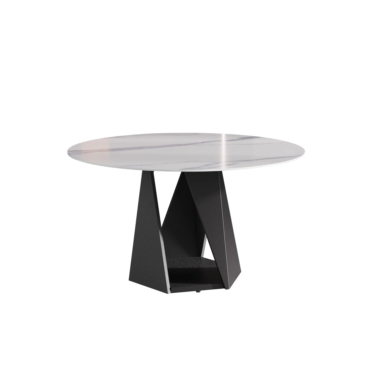 Mesa de comedor Marbella de piedra sinterizada | Redonda de 135 cm (53") en blanco brillante con base metálica