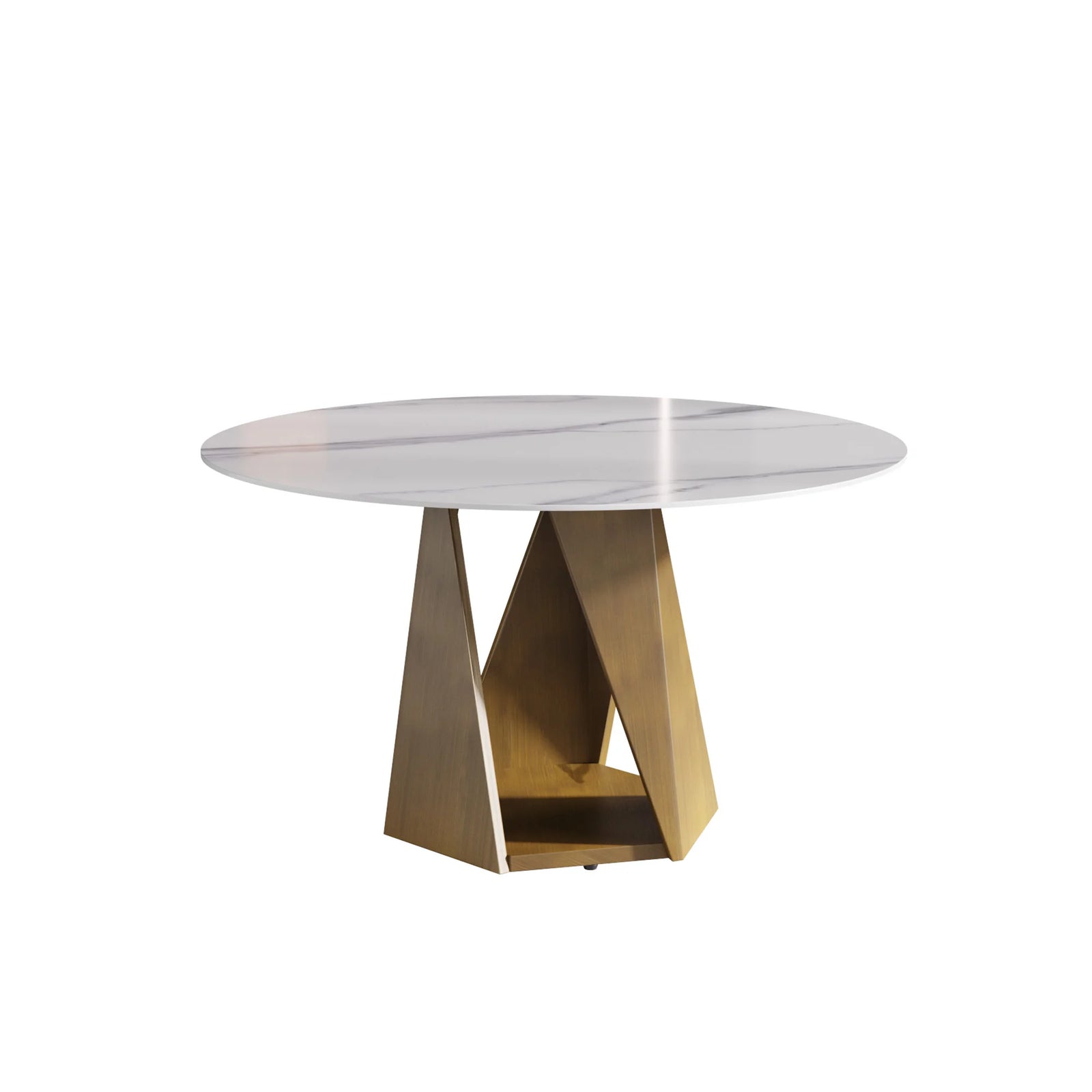 Mesa de comedor Marbella de piedra sinterizada | Redonda de 135 cm (53") en blanco brillante con base metálica