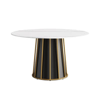 Marbella Sintered Stone Dining Table | 53" White Gloss Round With Metal Base