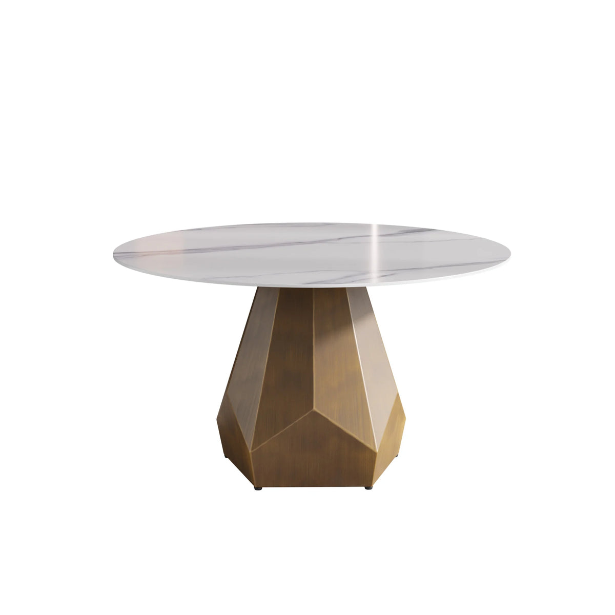 Mesa de comedor Marbella de piedra sinterizada | Redonda de 135 cm (53") en blanco brillante con base metálica