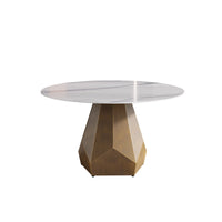 Marbella Sintered Stone Dining Table | 53" White Gloss Round With Metal Base