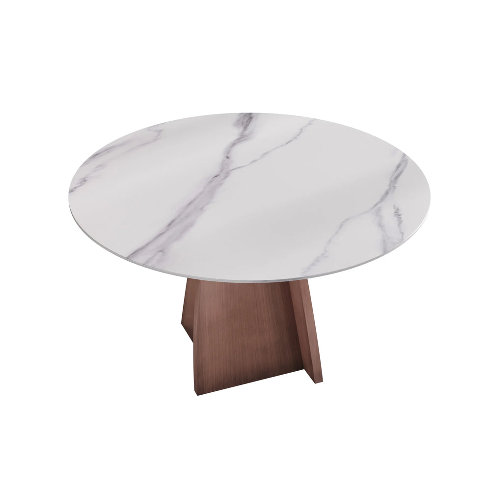 Marbella Sintered Stone Dining Table | 53" White Gloss Round With Metal Base