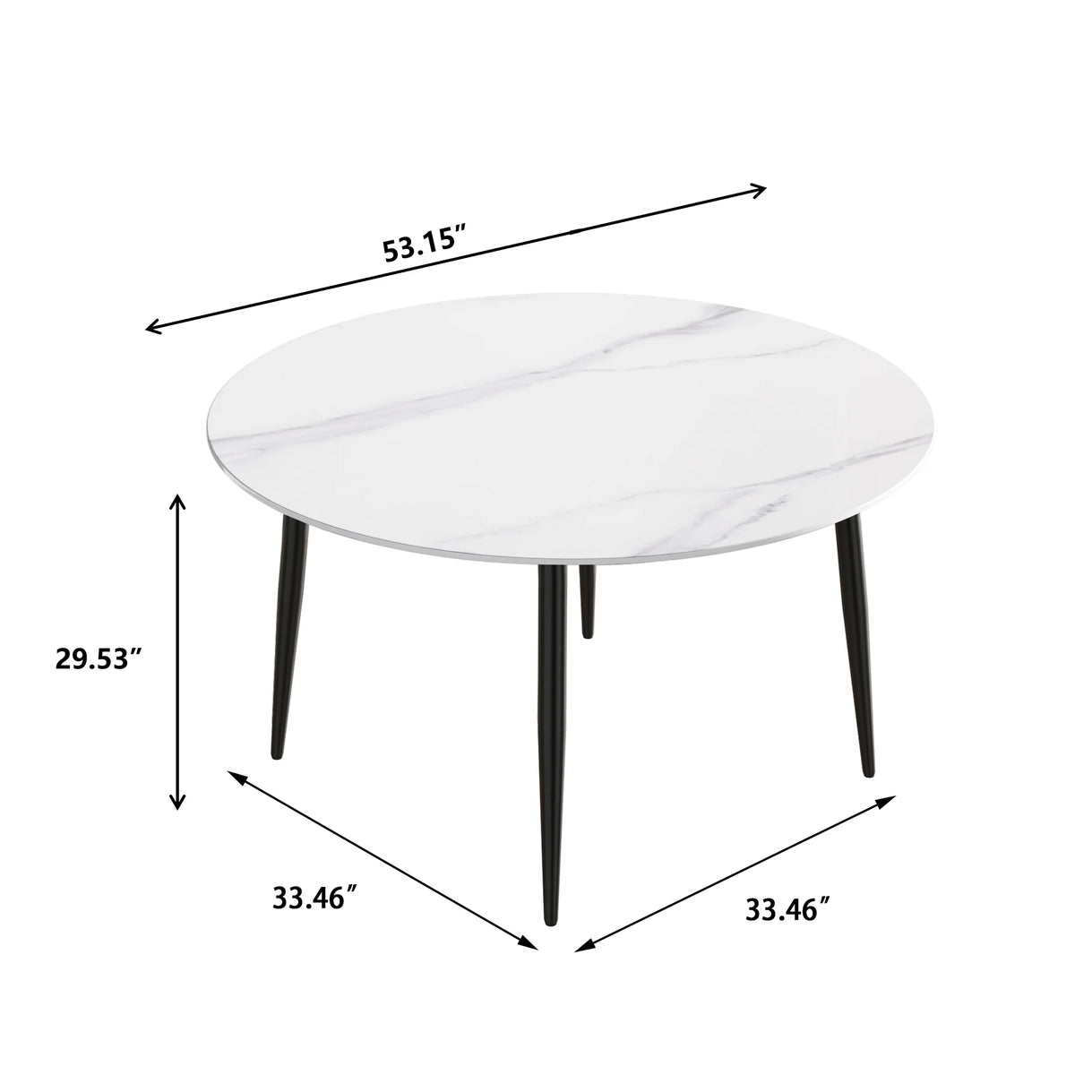 Mesa de comedor Marbella de piedra sinterizada | Redonda de 135 cm (53") en blanco brillante con base metálica