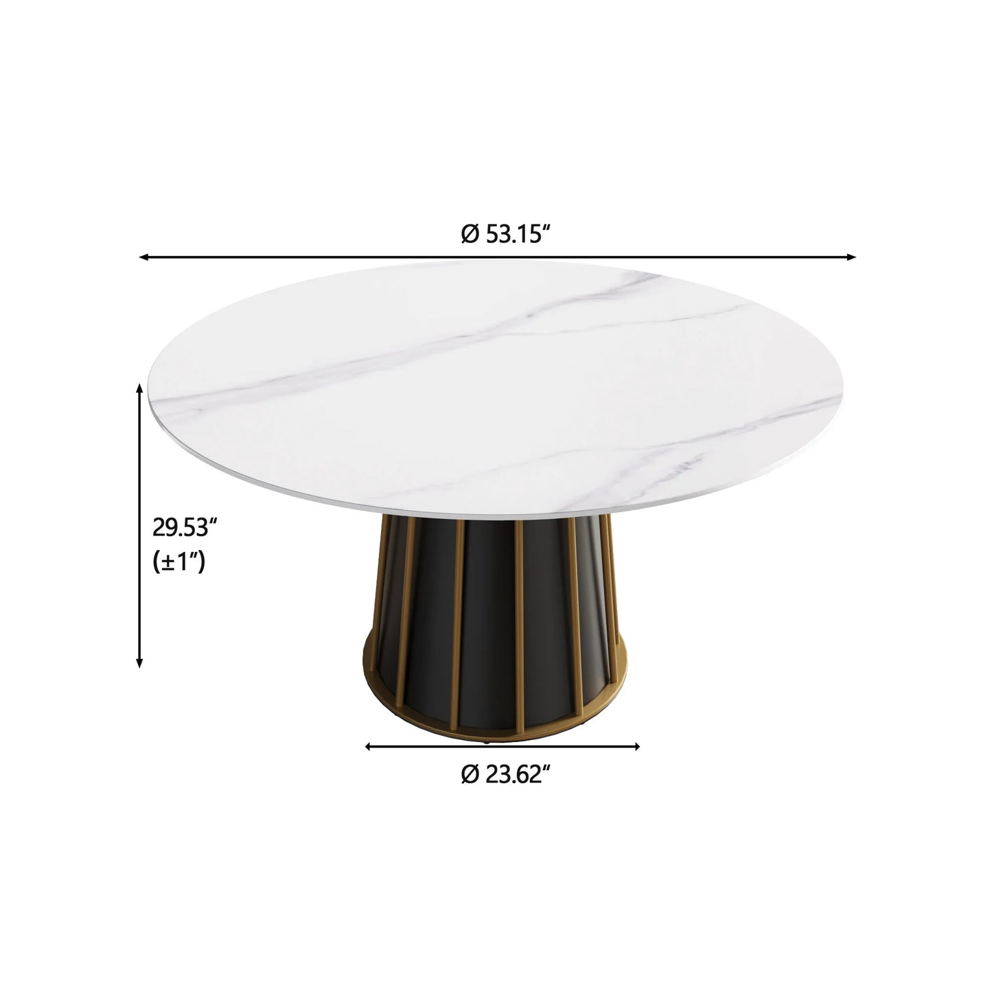 Marbella Sintered Stone Dining Table | 53" White Gloss Round With Metal Base
