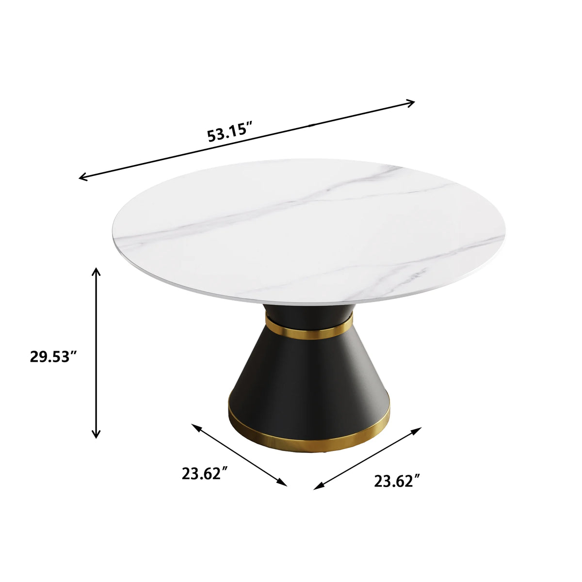 Mesa de comedor Marbella de piedra sinterizada | Redonda de 135 cm (53") en blanco brillante con base metálica