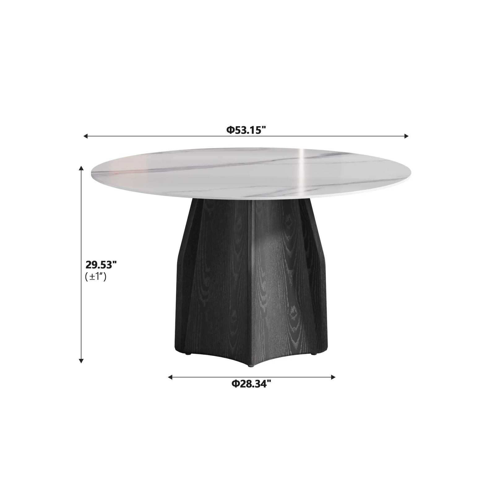 Marbella Sintered Stone Dining Table | 53" White Gloss Round With Metal Base