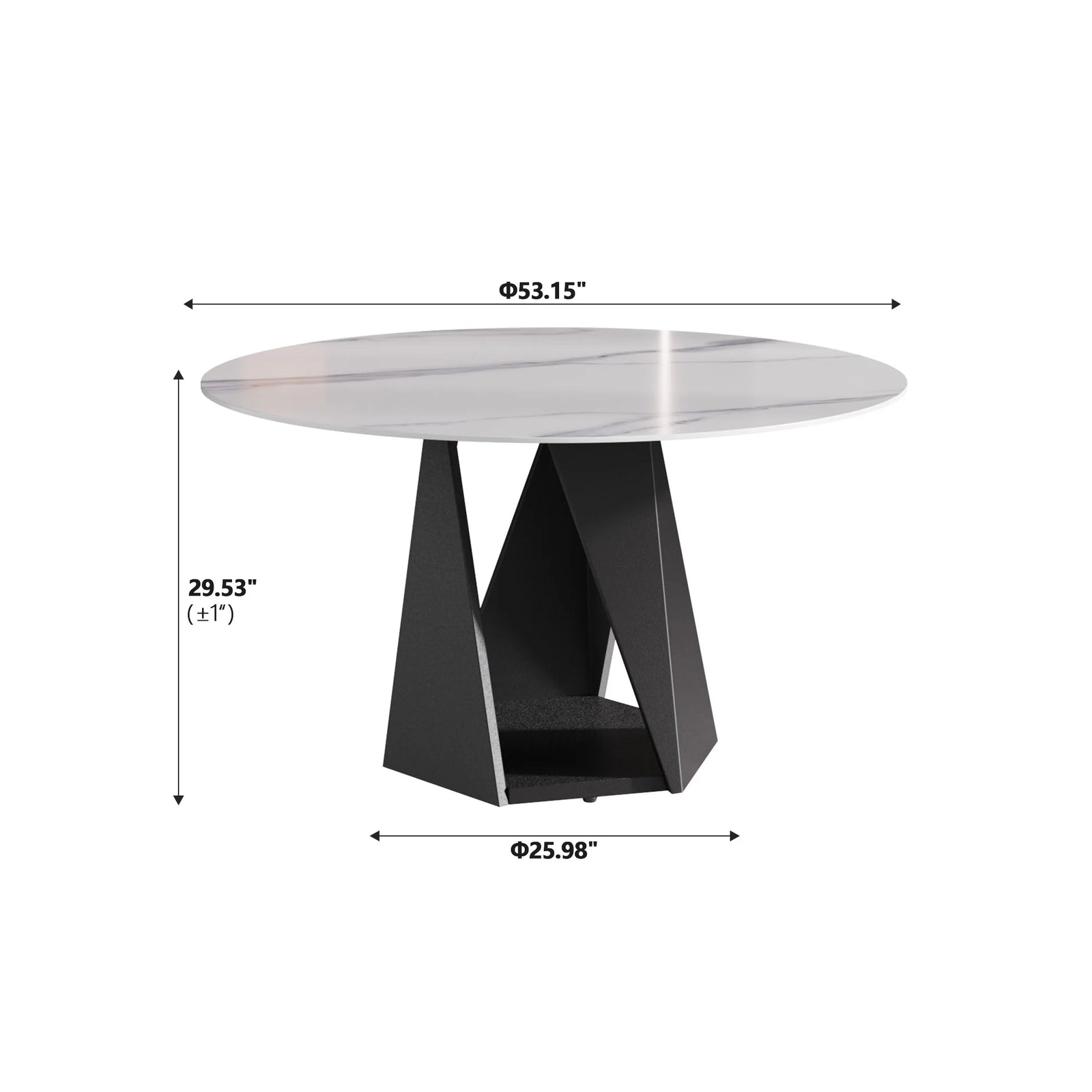 Mesa de comedor Marbella de piedra sinterizada | Redonda de 135 cm (53") en blanco brillante con base metálica
