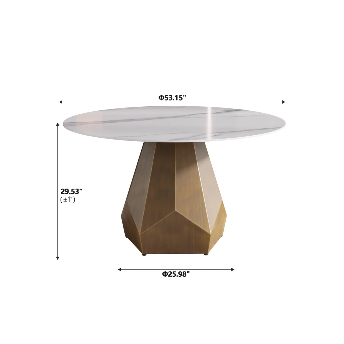 Mesa de comedor Marbella de piedra sinterizada | Redonda de 135 cm (53") en blanco brillante con base metálica