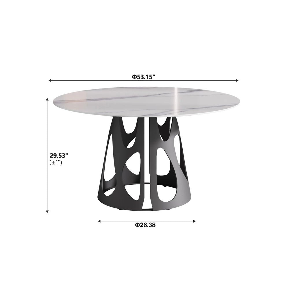 Marbella Sintered Stone Dining Table | 53" White Gloss Round With Metal Base