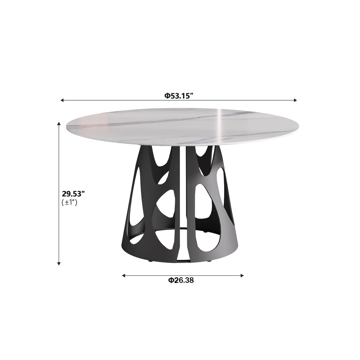 Marbella Sintered Stone Dining Table | 53" White Gloss Round With Metal Base